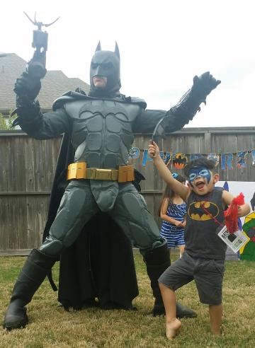 Rent a Batman costume super hero for kid's birthday parties in Houston, texas.