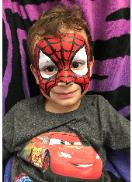 Kids party experts offers quality full facepainting for children's birthday parties like this example of a Spiderman face painting.