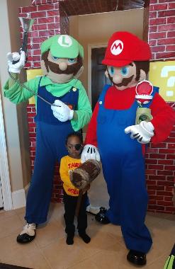 Hire these 2 video game plumber brothers for you Houston child's birthday party with fun theme games