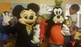 Mickey and Goofy at a costumed character birthday party in Houston, texas.