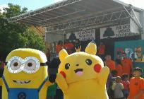 Minion and Pikachu mascots party near downtown Houston, Texas.