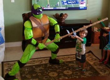Donatello rental super hero costumed characters for League City , Texas birthday parties.