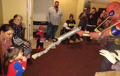 Games of skill come with your superhero package like the snake attack game done here by our spider superhero party character