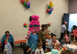 Have our troll princess mascot for rental in Houston to play theme related games and activities with your little princess and their friends birthday party mascot fun.